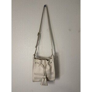 FOSSIL Claire Small Drawstring Vanilla Leather Crossbody Bag Purse Tassels & Key